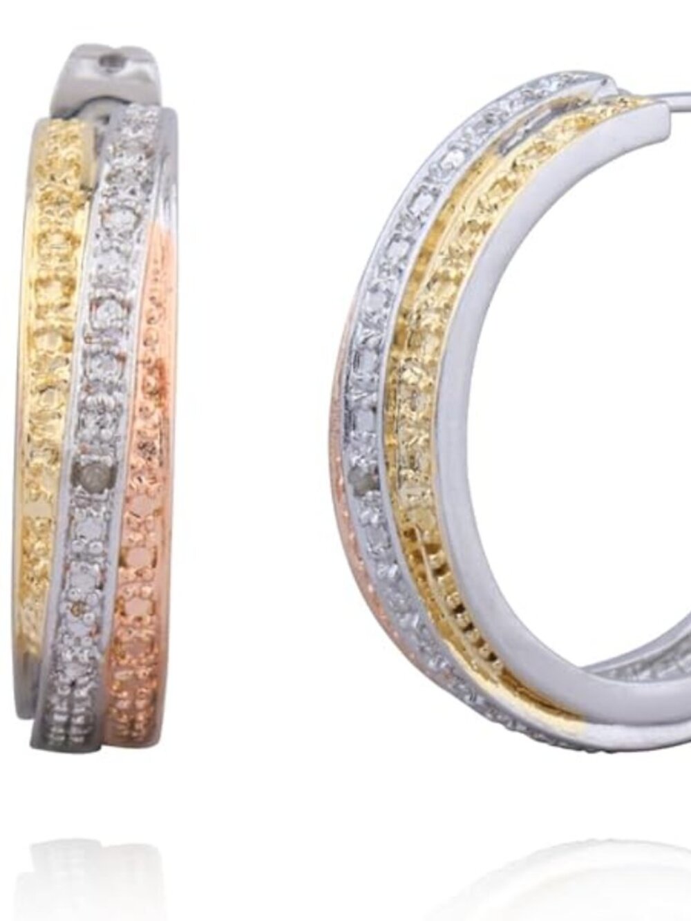 14k Tri Color Gold 3mm Thickness Diamond-Cut Hoop Earrings - Picture 1 of 6